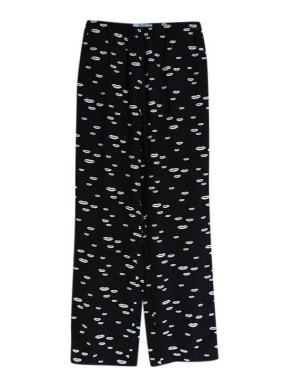 Prada black silk crepe lip print trousers