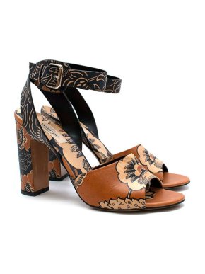 Valentino Garavani Tan illustrated leather block heeled sandals