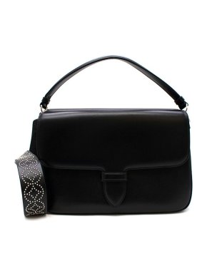 Alaia Black Double Pocket Top Handle Bag with Studded Shoulder Strap