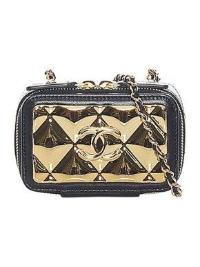 Chanel gold-tone metal & black leather CC embossed vanity case