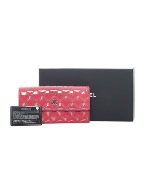 Chanel pink patent leather quilted long wallet