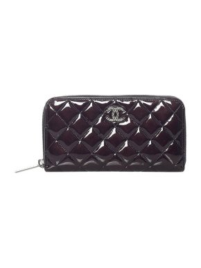 Chanel black patent leather quilted long wallet