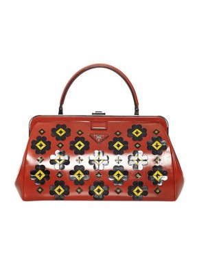 Prada cognac Spazzolato leather flower applique bag