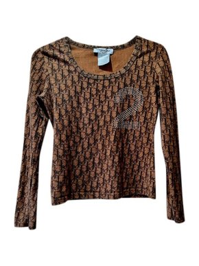 Dior Brown Oblique Vintage Embellished Top
