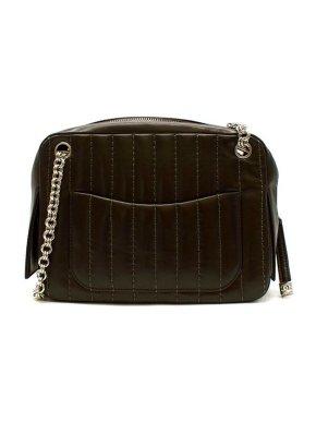 Chanel chocolate brown leather vertical quilted camera bag