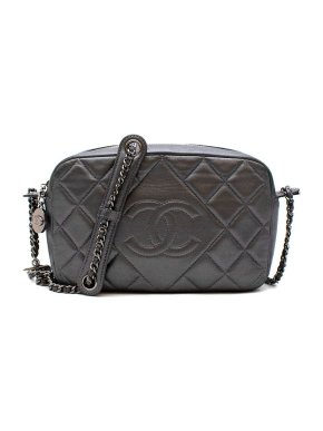 Chanel anthracite metallic leather CC quilted camera bag