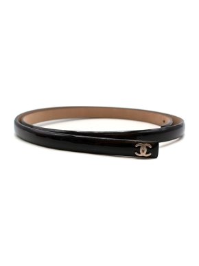 Chanel Black Patent Leather Thin CC Belt - size 85