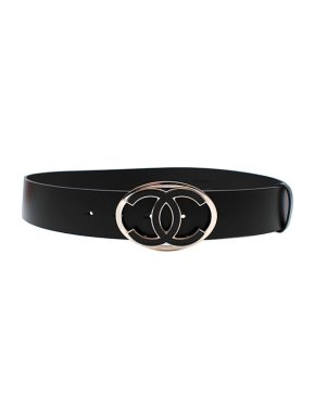 Chanel CC Black Leather Belt - Size 85