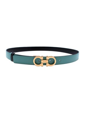 Salvatore Ferragamo Teal Grained Leather Logo Belt