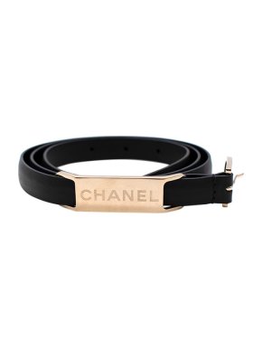 Chanel Black Lambskin Logo Plaque Belt - Size 90