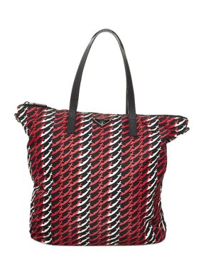 Prada red, white & black nylon Tessuto Stampato tote bag