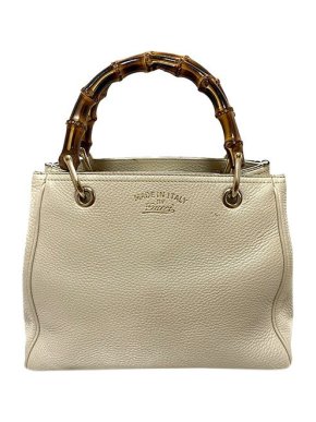 Gucci vintage cream leather Bamboo handle mini shopper bag