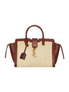 Saint Laurent tan leather & natural raffia Cabas Downtown bag