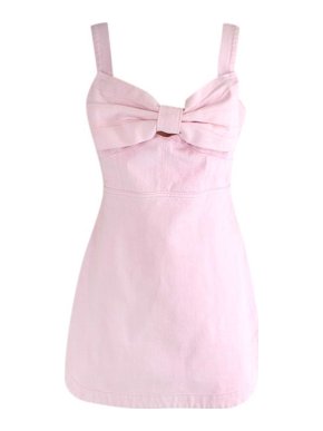 Self Portrait pink denim bow-front mini dress