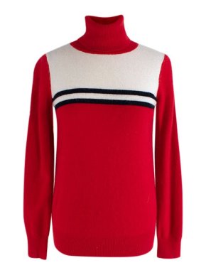 Madeleine Thompson red & ivory striped cashmere polo neck