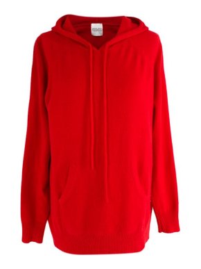 Madeleine Thompson red fine knit cashmere hoodie