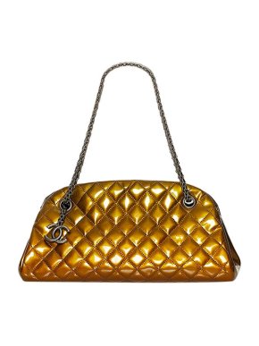 Chanel metallic gold leather Mademoiselle bowling bag