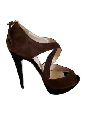 Miu Miu burgundy & black suede crossover platform heeled pumps