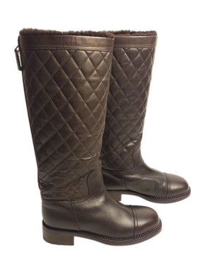 Chanel brown leather quilted long boots