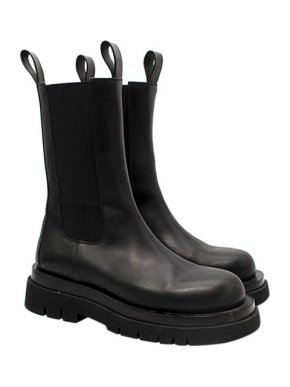 Bottega Veneta Lug Black Rubber-Trimmed Leather  Chelsea Boots