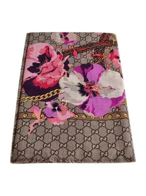 Gucci GG monogram Oshibana pink floral wool scarf