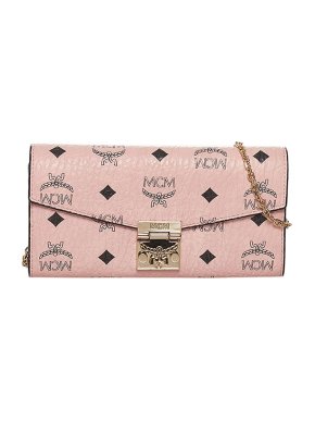 MCM pink Visetos leather Patricia wallet on chain