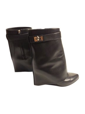 Givenchy black leather Shark Lock wedge heeled booties