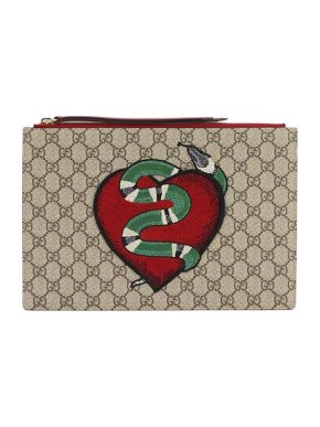 Gucci Supreme Canvas Snake Print Zip Pouch