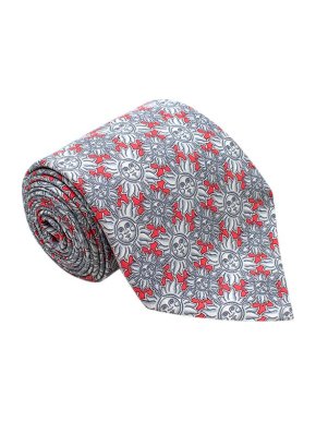 Hermes Grey & Red Celestial Sun Print Silk Tie