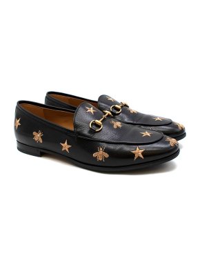 Gucci Jordaan embroidered bee stars black leather loafers