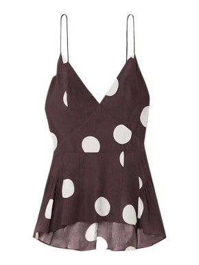 Tove brown & ivory polka dot Delphi silk crepe camisole