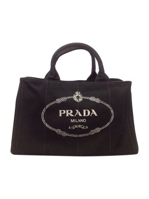 Prada black leather Canapa Logo tote bag