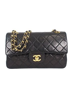 Chanel black lambskin leather quilted Double Flap bag