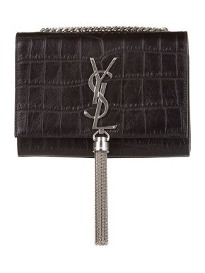 Saint Laurent black croc embossed leather Kate bag