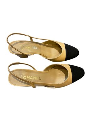 Chanel bicolour leather & grosgrain heeled pumps