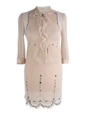 Prada Cream Silk & Airtex Lip Applique Mini Dress