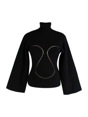 Alaia black stretch-knit ladder lace mock neck top