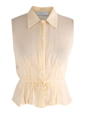 Prada Yellow Silk Crepe Drawstring Sleeveless Blouse