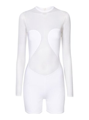 Alaia ivory stretch-knit sheer panel bodysuit