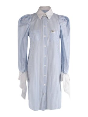 Burberry blue & white pinstripe cotton puff sleeve shirt dress