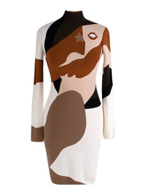 Fendi ivory & tan mermaid intarsia fine-knit dress