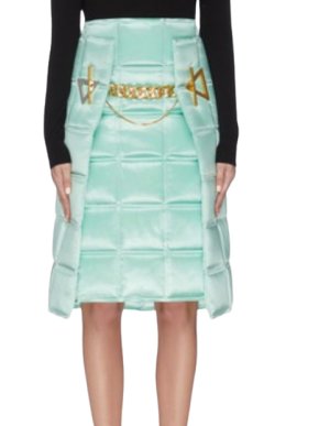 Bottega Veneta Menta Lacquered Matelasse Satin Skirt 1