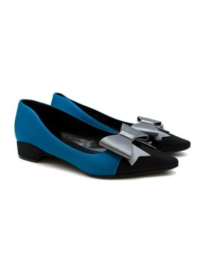 Fabrizio Viti bicolour satin bow front flat pumps