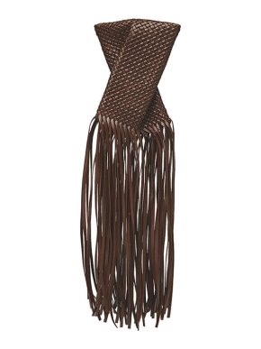 Bottega Veneta brown Intrecciato leather BV Fringe Crisscross clutch