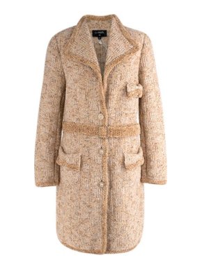 Chanel golden beige lurex fantasy tweed belted coat