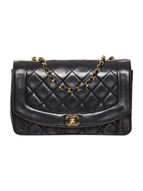 Chanel vintag black leather quilted Diana bag