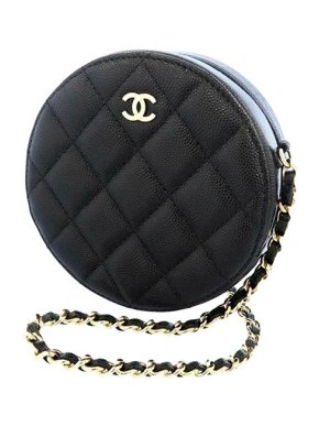Chanel black Caviar leather round chain crossbody bag