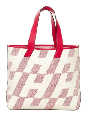 Hermes red & ivory Cabas H en Biais 40 canvas & Swift leather tote bag