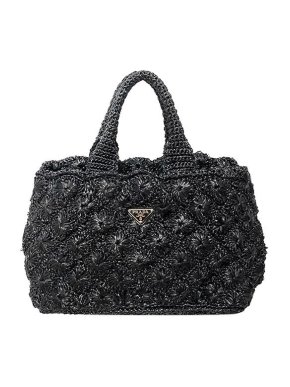 Prada black raffia Canapa tote bag