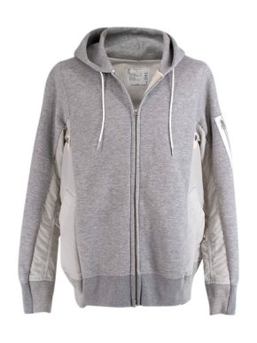Sacai grey cotton blend zipped hoodie